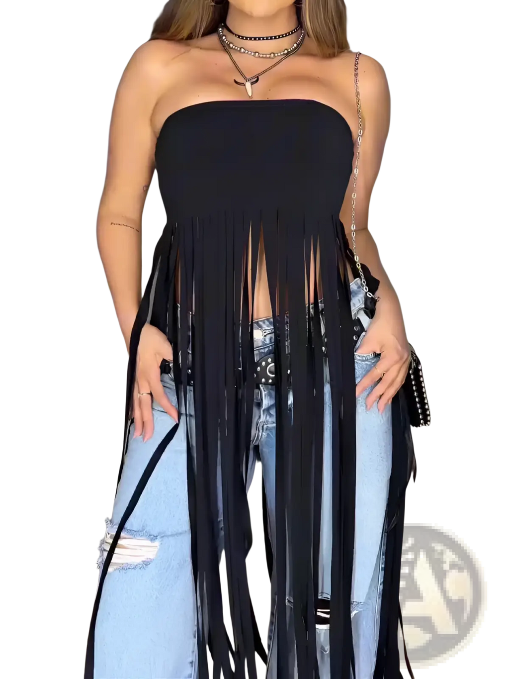 Black Fringe Strapless Bandeau Top - Fierce and Chic