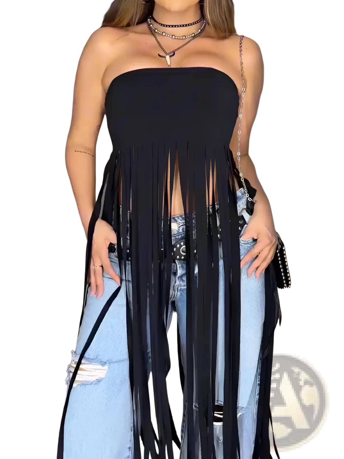 Black Fringe Strapless Bandeau Top - Fierce and Chic