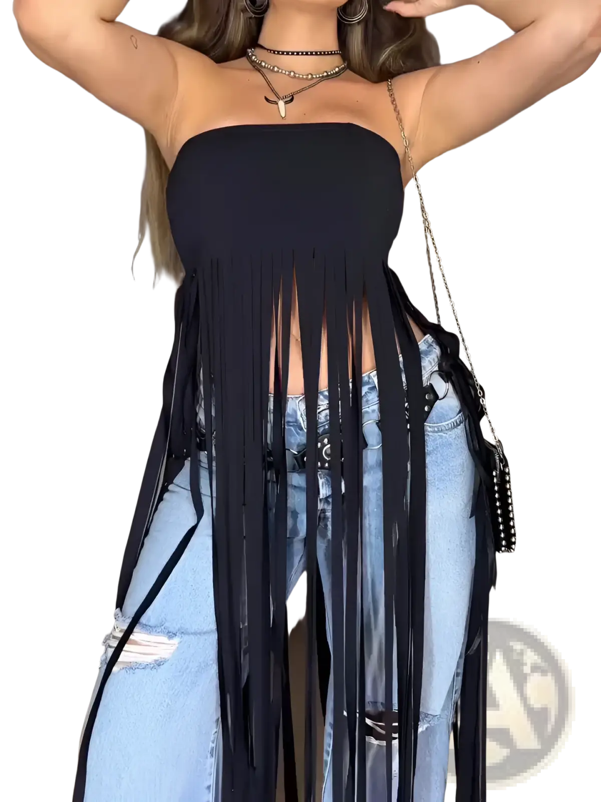 Black Fringe Strapless Bandeau Top - Fierce and Chic