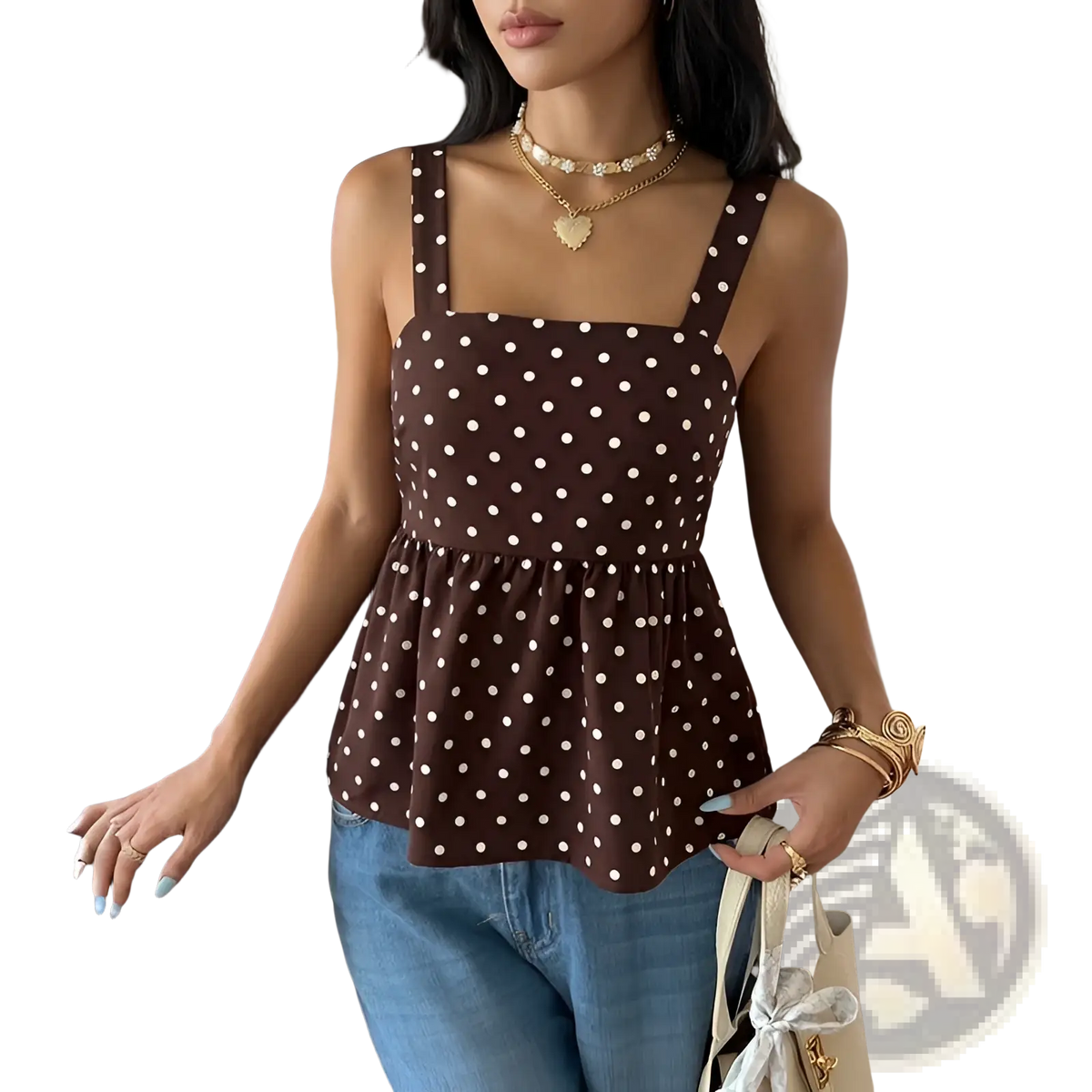 Brown Polka Dot Peplum Camisole - Fierce and Chic