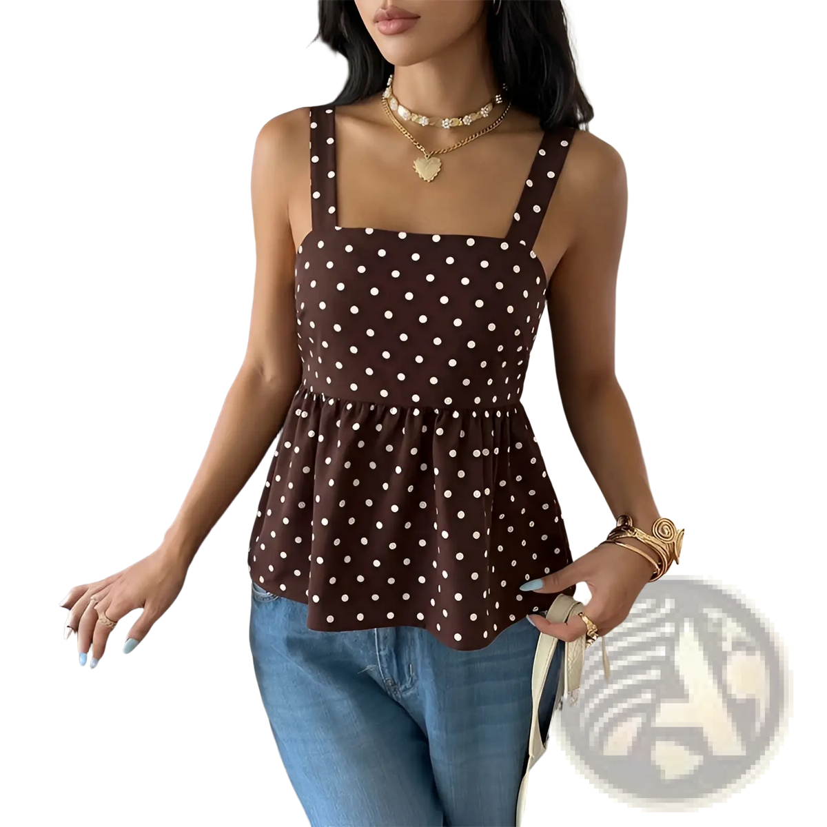 Brown Polka Dot Peplum Camisole - Fierce and Chic