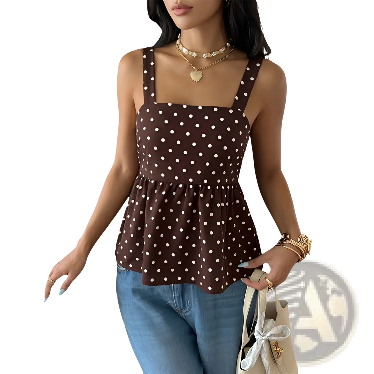 Brown Polka Dot Peplum Camisole - Fierce and Chic