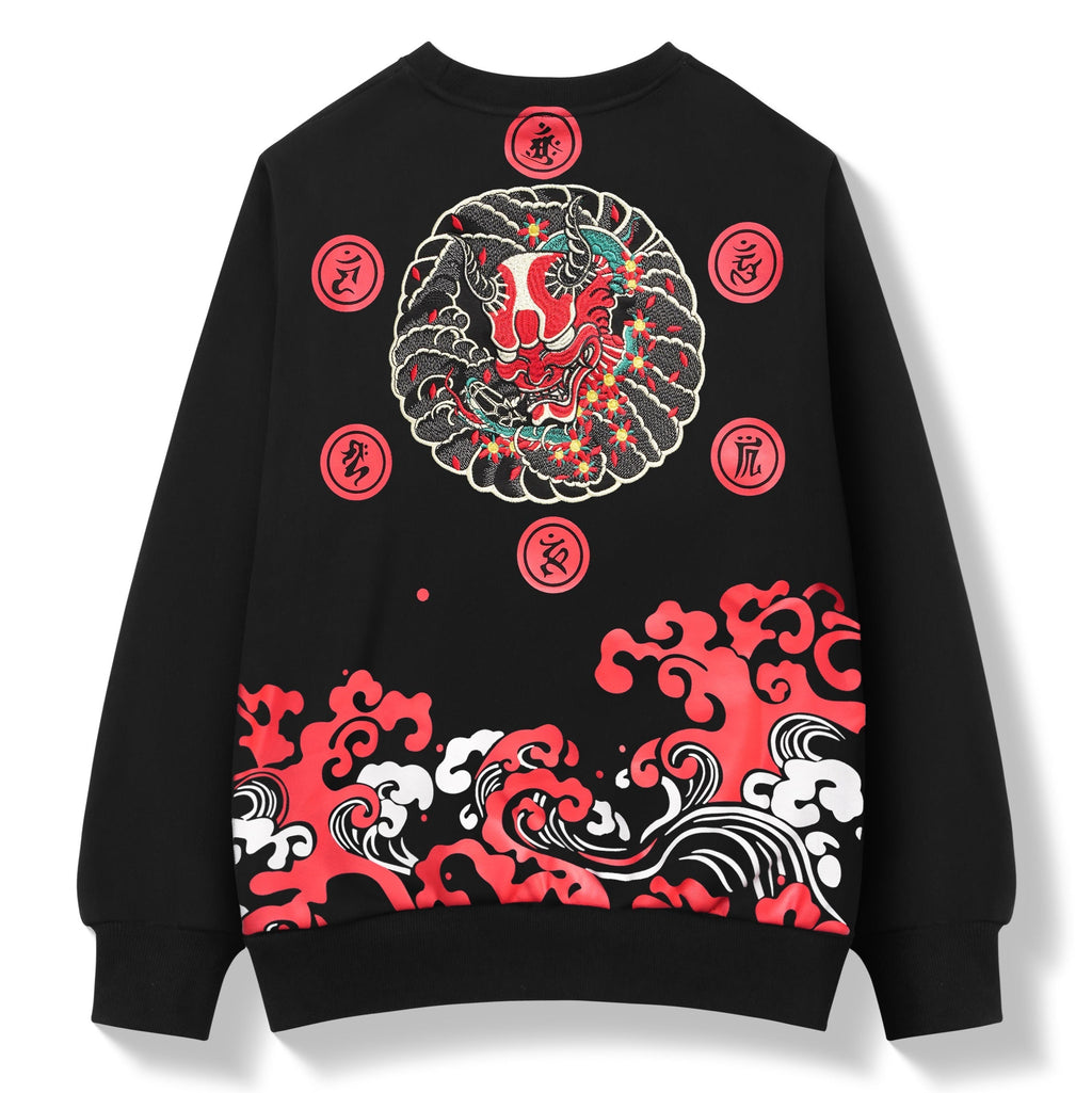 SW9060 Red Oni Embroidered Sweater - Fierce and Chic