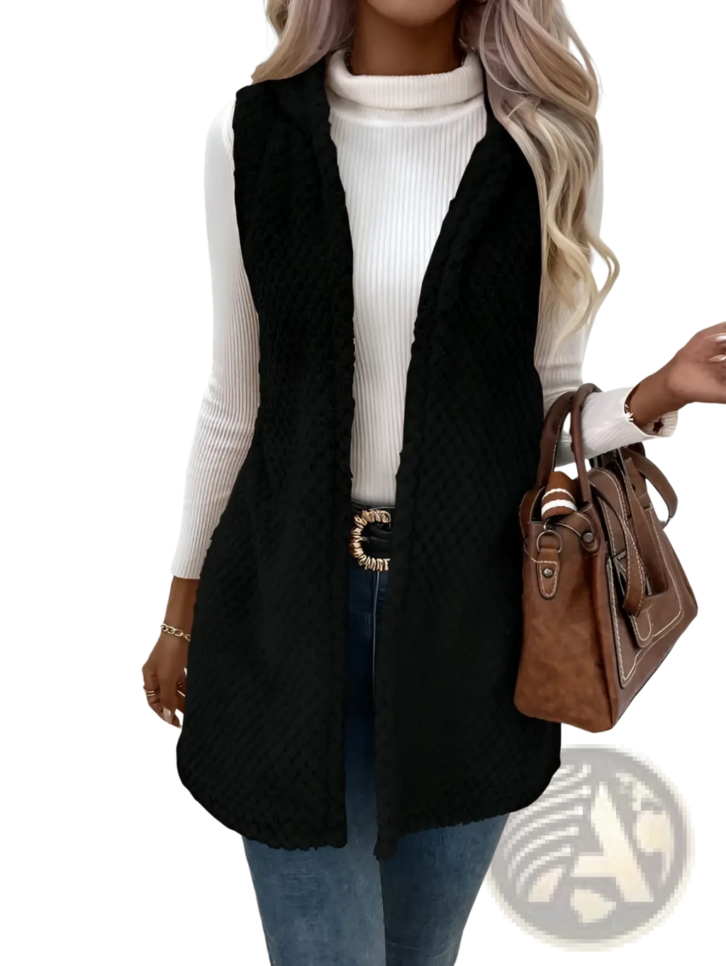 Fleece Hooded Vest Plush Open Front Outerwear - Fierce and Chic