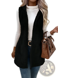 Fleece Hooded Vest Plush Open Front Outerwear - Fierce and Chic