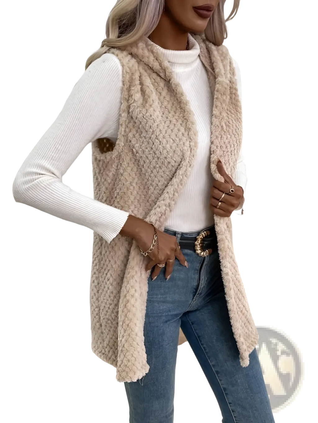 Fleece Hooded Vest Plush Open Front Outerwear - Fierce and Chic