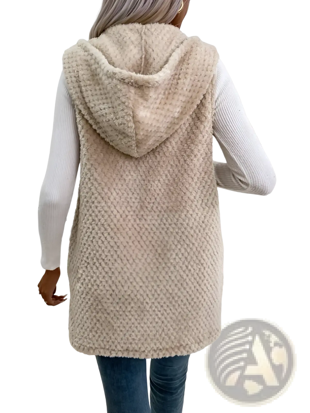 Fleece Hooded Vest Plush Open Front Outerwear - Fierce and Chic