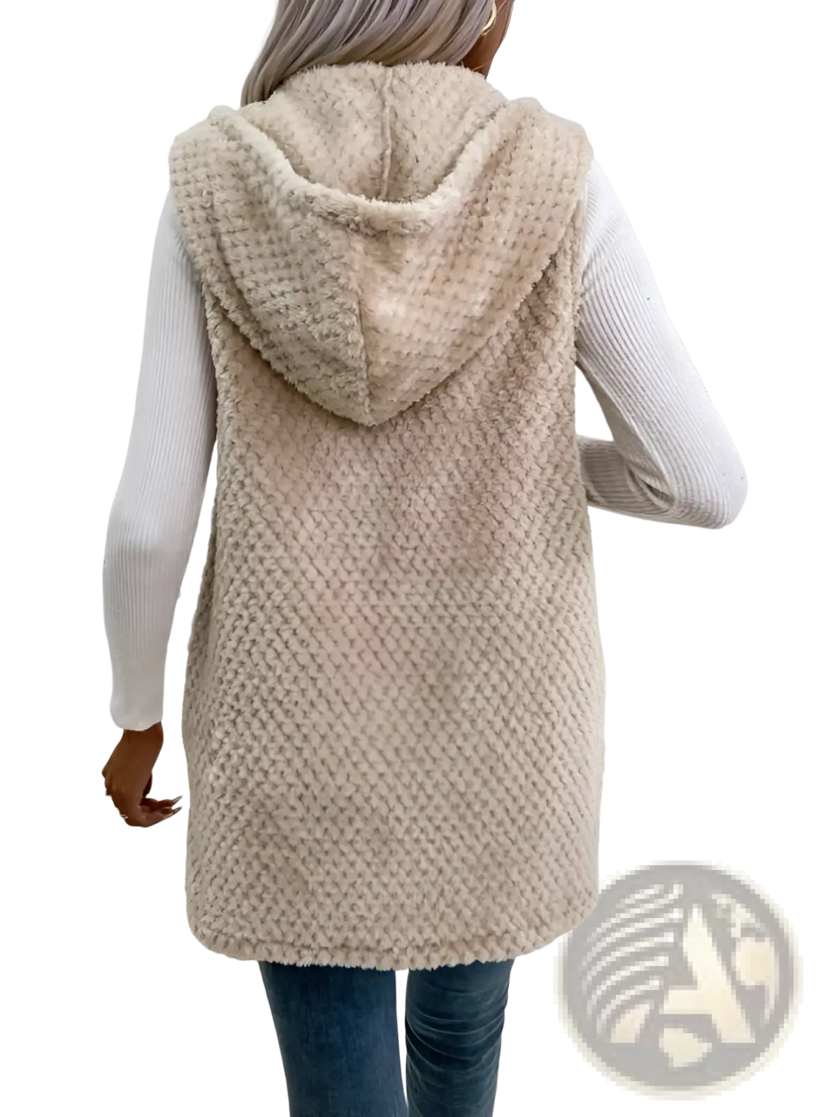 Fleece Hooded Vest Plush Open Front Outerwear - Fierce and Chic