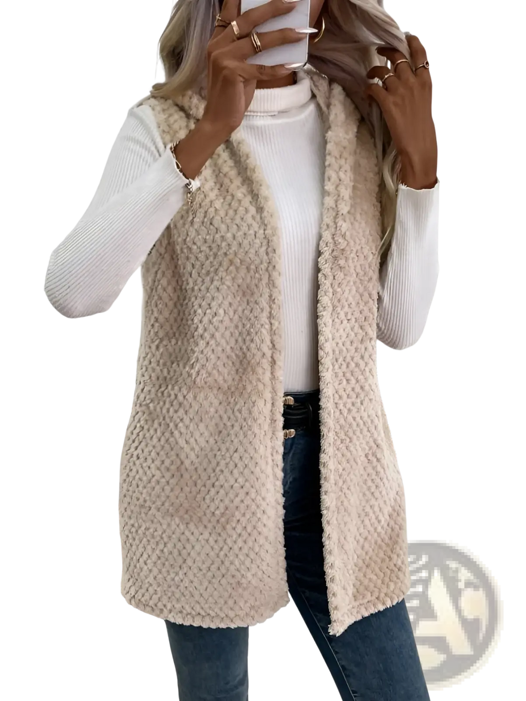 Fleece Hooded Vest Plush Open Front Outerwear - Fierce and Chic