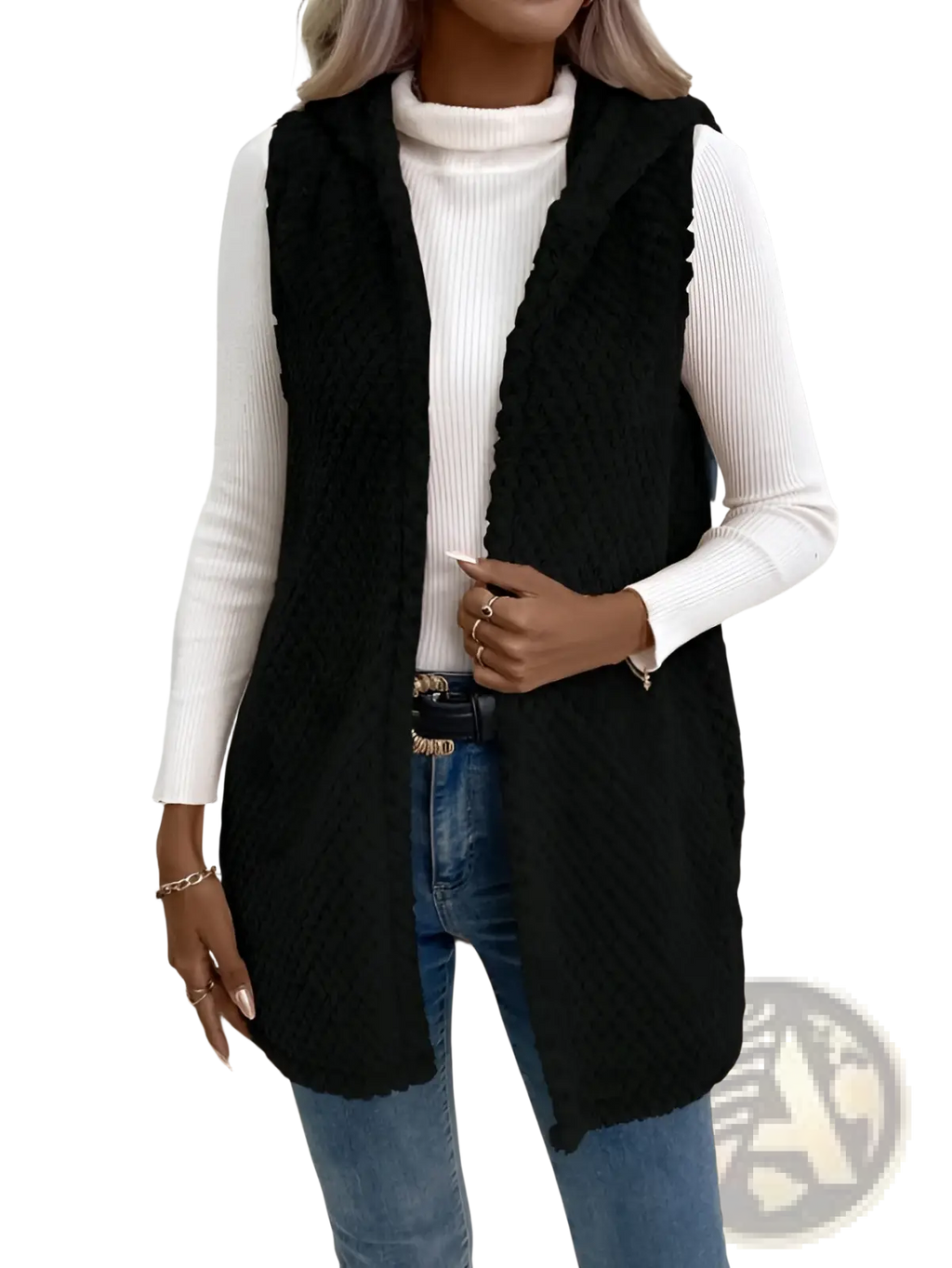 Fleece Hooded Vest Plush Open Front Outerwear - Fierce and Chic