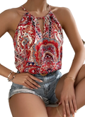 Floral Halter Tank Top Vibrant Yellow Sleeveless Shirt - Fierce and Chic