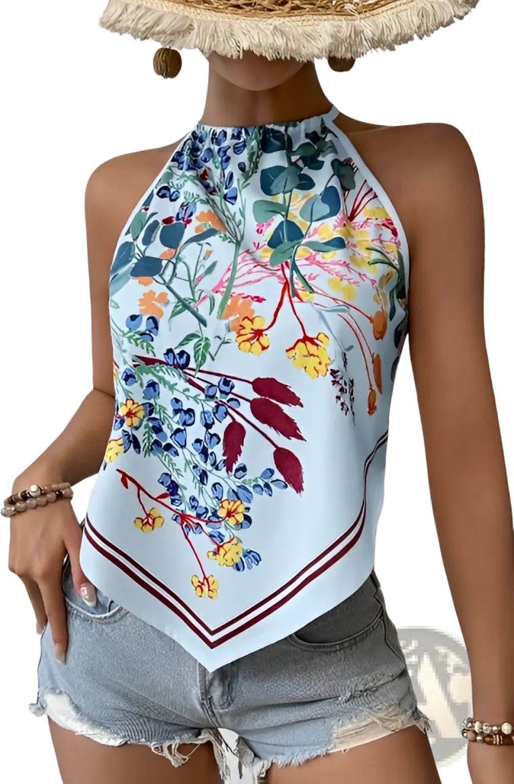 Floral Halter Tank Top Vibrant Yellow Sleeveless Shirt - Fierce and Chic