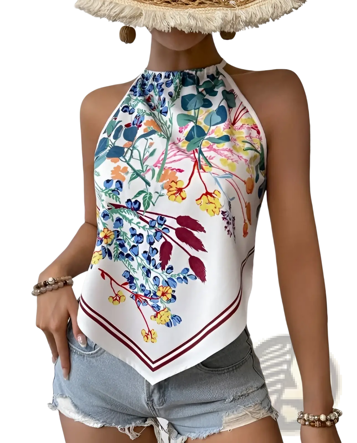 Floral Halter Tank Top Vibrant Yellow Sleeveless Shirt - Fierce and Chic