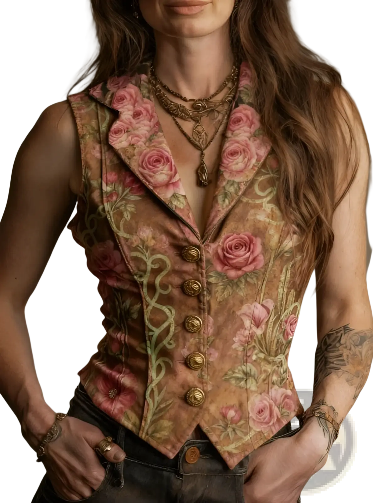 Floral Velvet Vest Retro Slim Fit Sleeveless Top - Fierce and Chic
