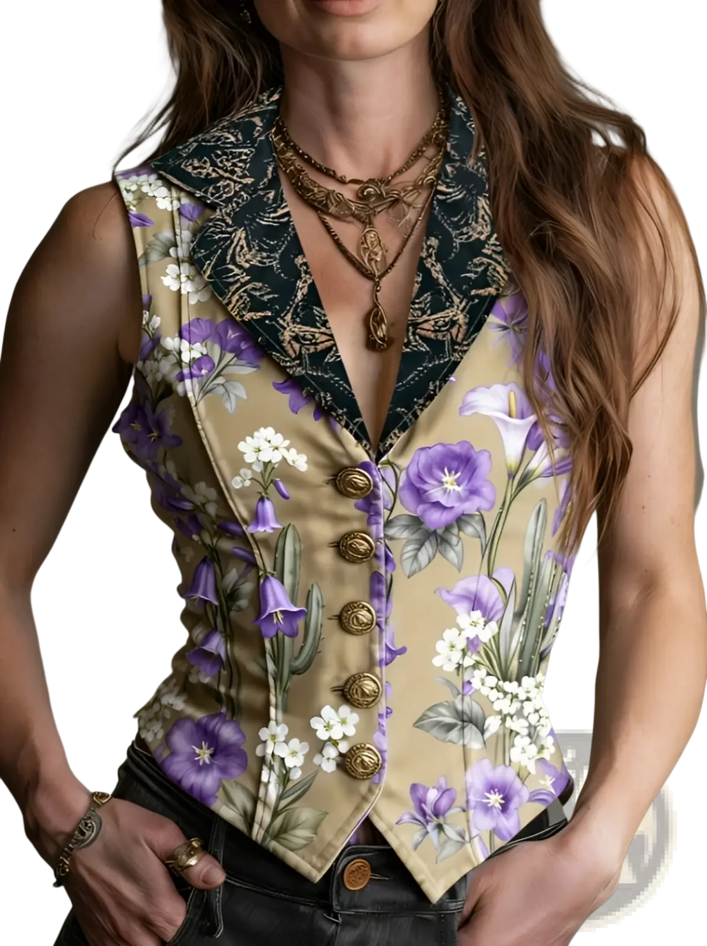 Floral Velvet Vest Retro Slim Fit Sleeveless Top - Fierce and Chic
