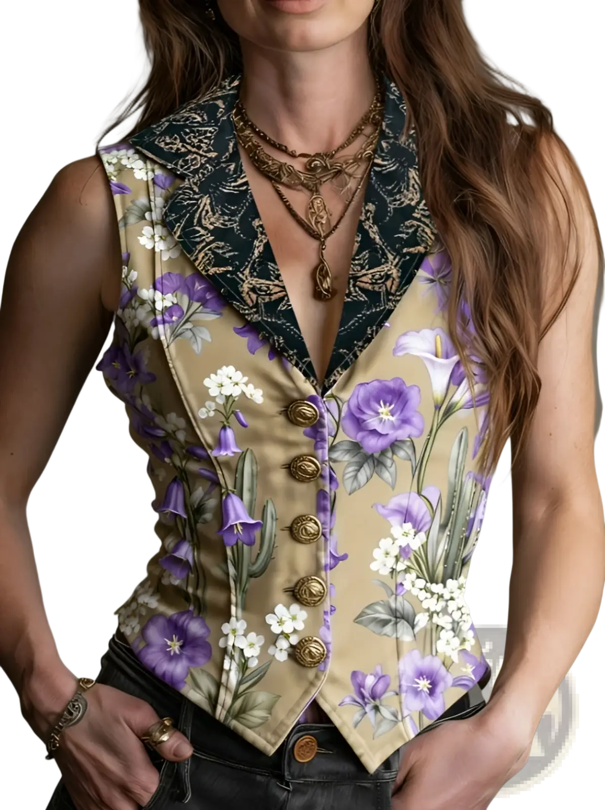 Floral Velvet Vest Retro Slim Fit Sleeveless Top - Fierce and Chic