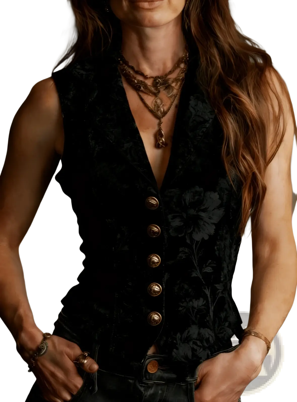 Floral Velvet Vest Retro Slim Fit Sleeveless Top - Fierce and Chic