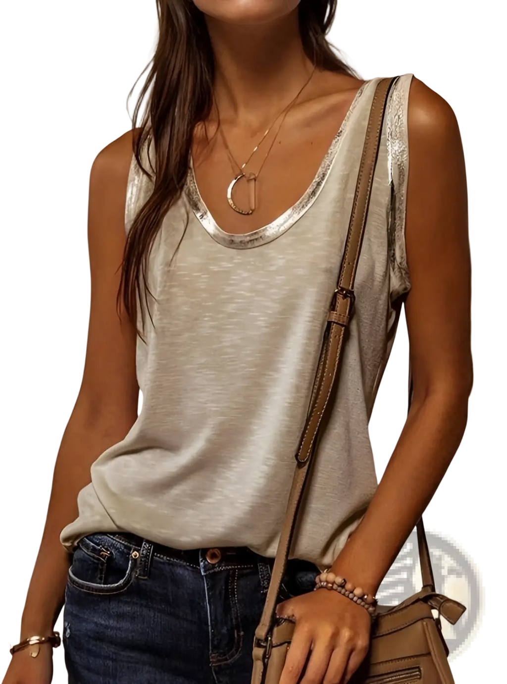 Gray Silver Trim Casual Tank Top - Fierce and Chic
