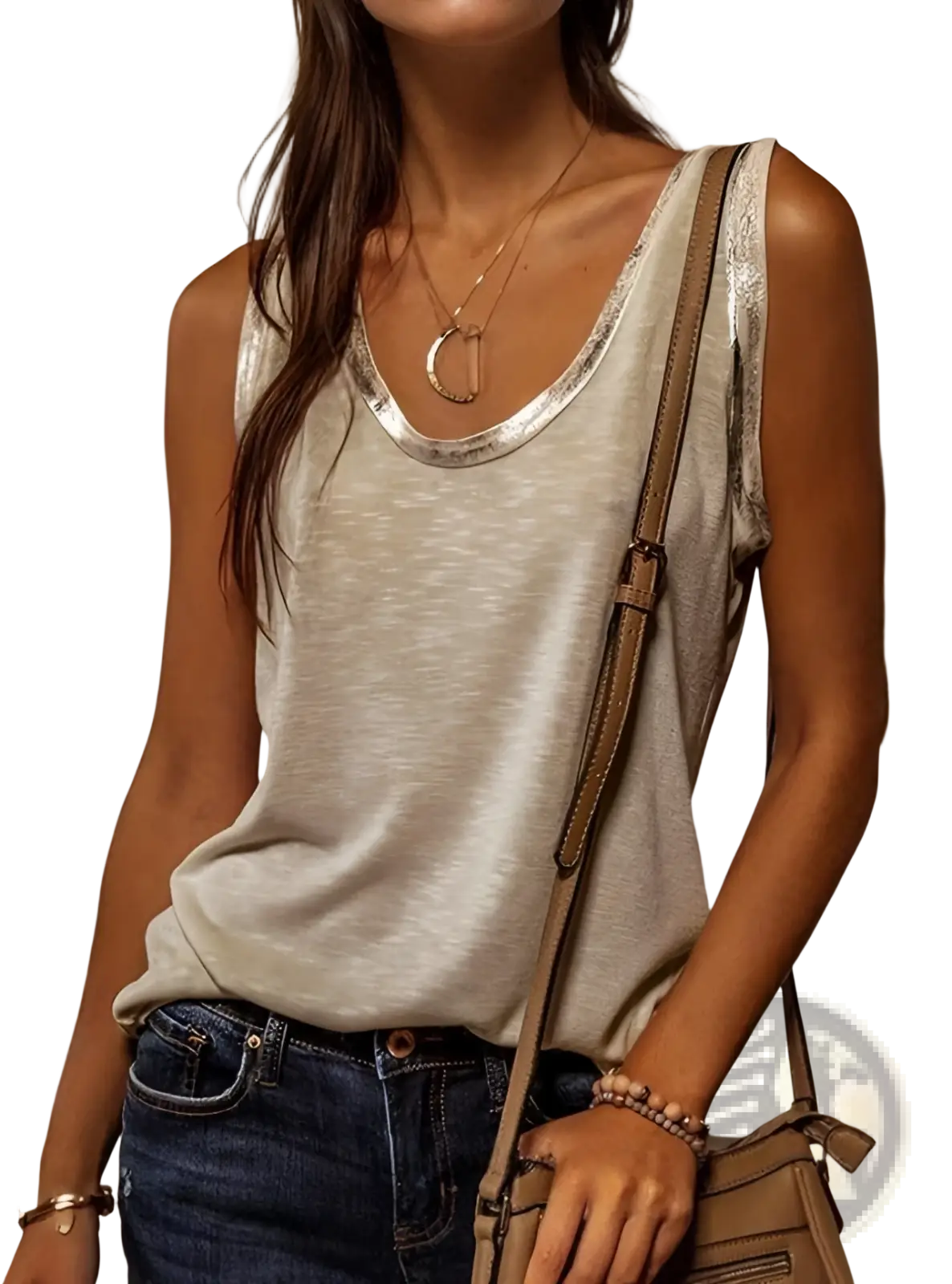 Gray Silver Trim Casual Tank Top - Fierce and Chic