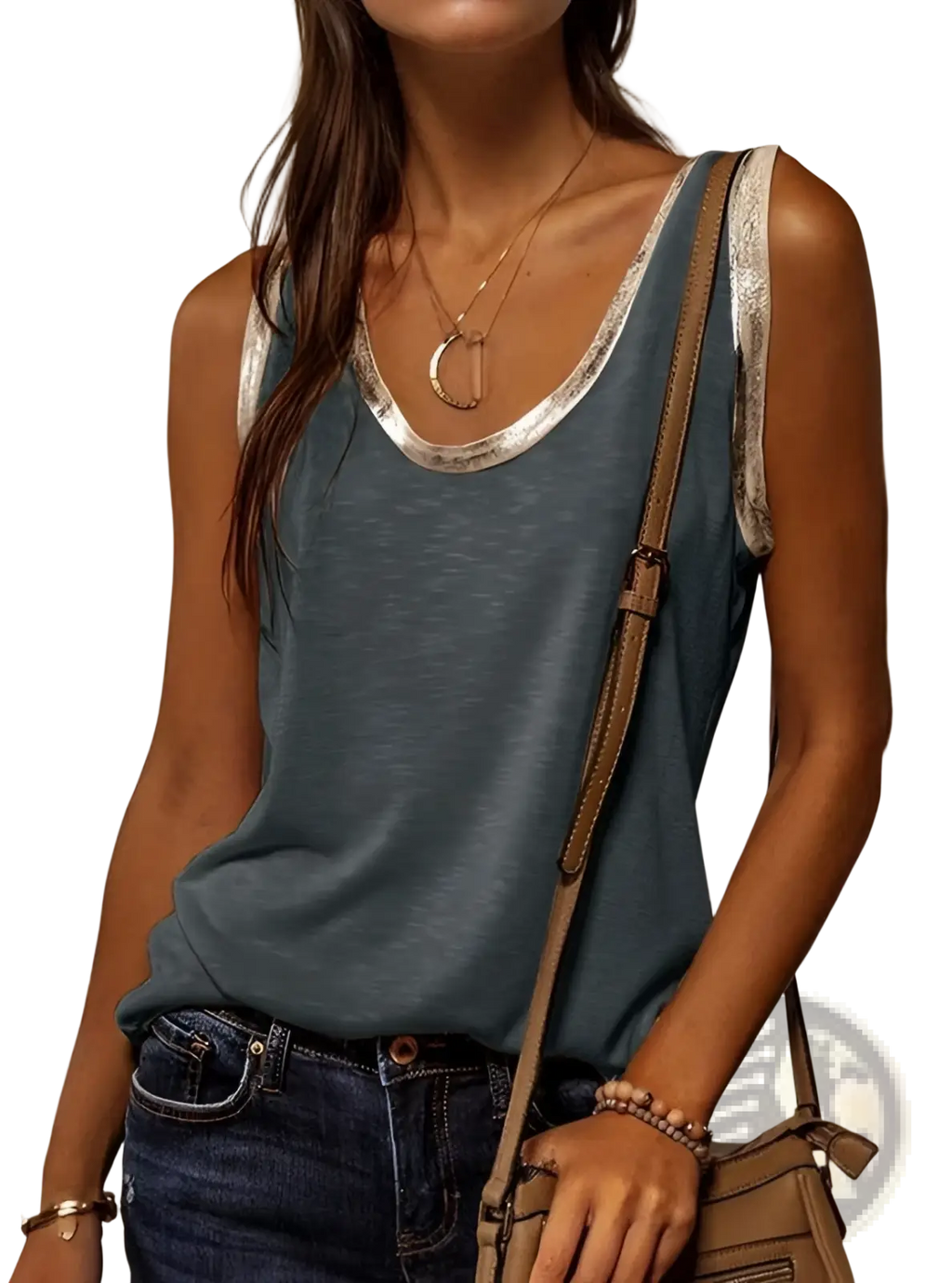 Gray Silver Trim Casual Tank Top - Fierce and Chic