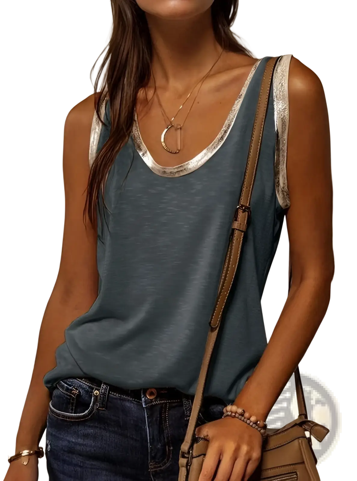 Gray Silver Trim Casual Tank Top - Fierce and Chic