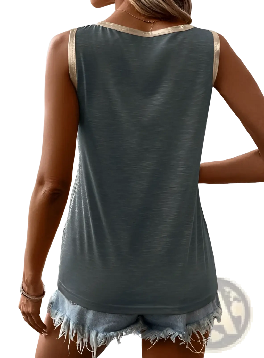 Gray Silver Trim Casual Tank Top - Fierce and Chic