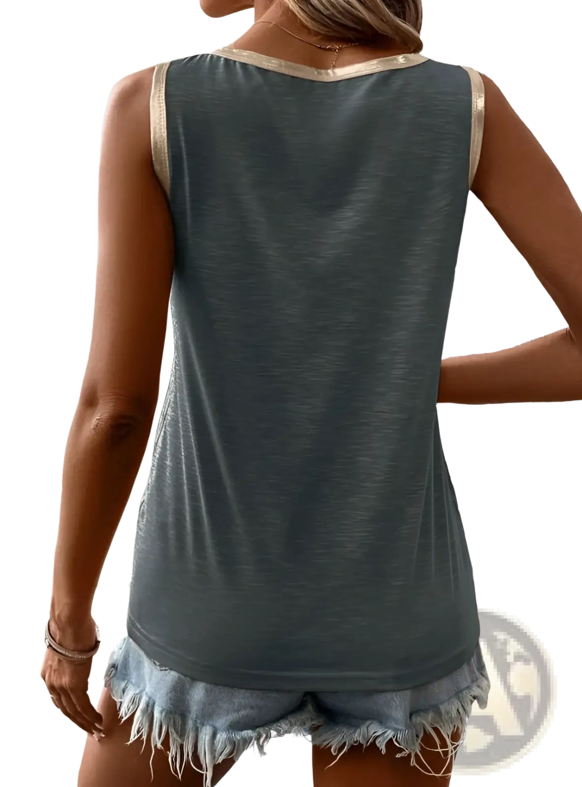 Gray Silver Trim Casual Tank Top - Fierce and Chic