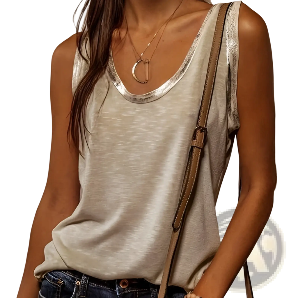 Gray Silver Trim Casual Tank Top - Fierce and Chic