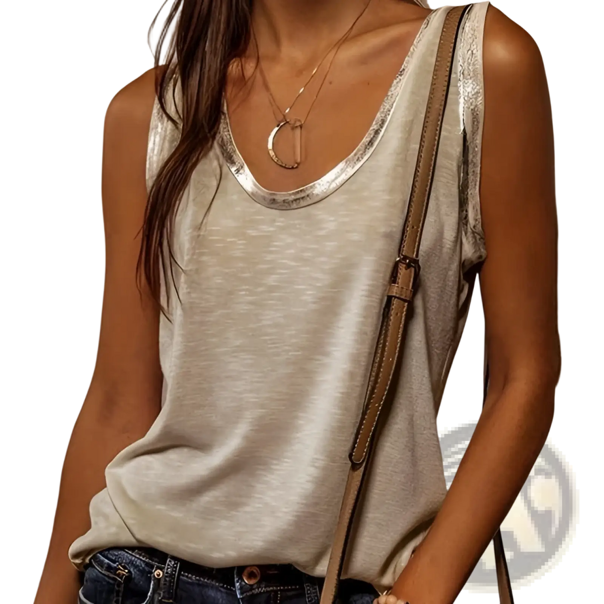 Gray Silver Trim Casual Tank Top - Fierce and Chic