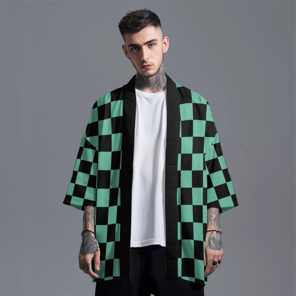 K33 Green Checker Kimono - Fierce and Chic