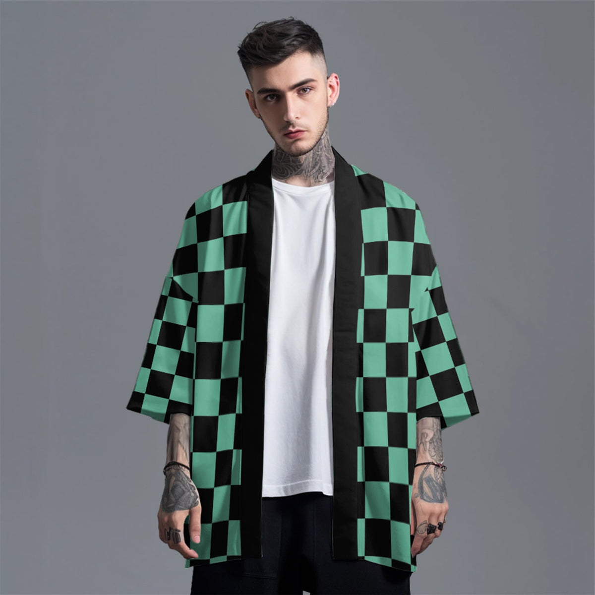 K33 Green Checker Kimono - Fierce and Chic