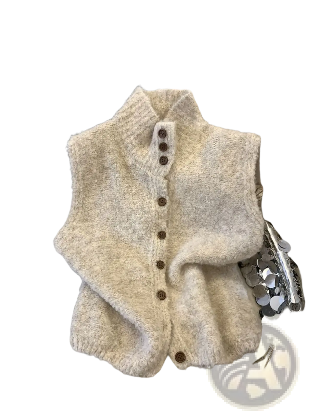 Knit Vest High Neck Buttoned Cream - Fierce and Chic