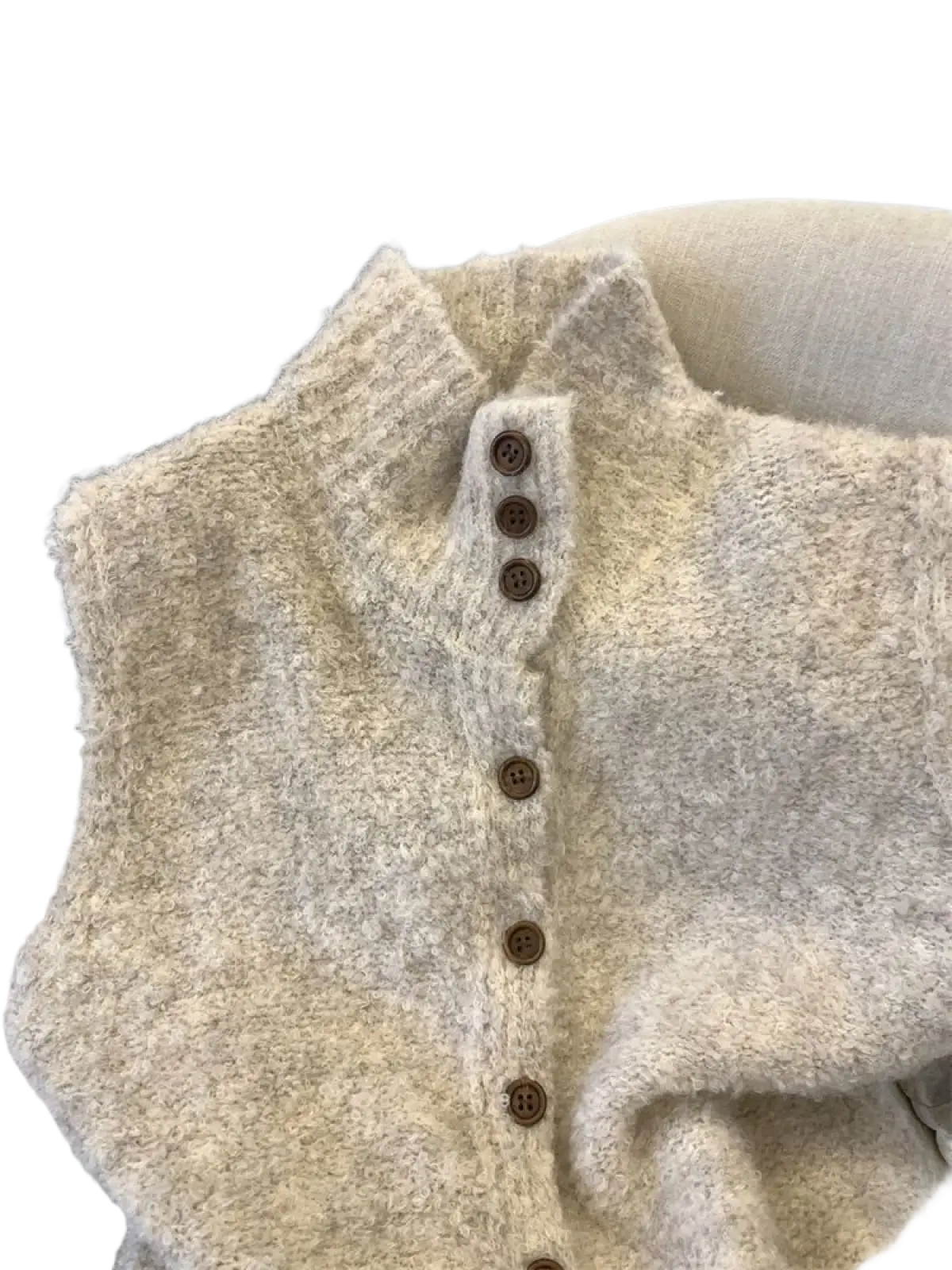 Knit Vest High Neck Buttoned Cream - Fierce and Chic