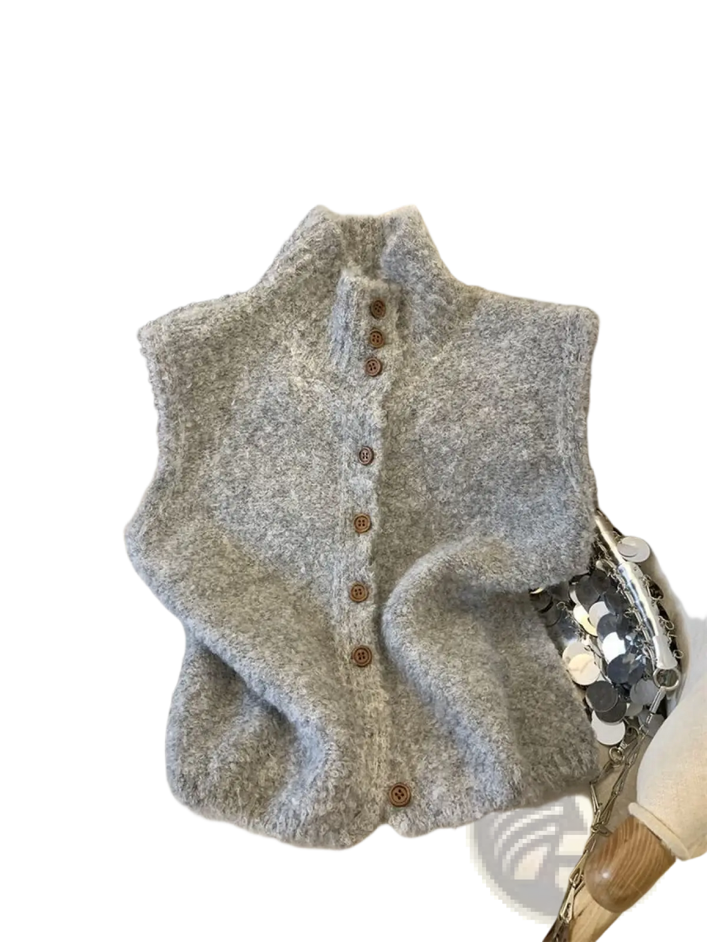 Knit Vest High Neck Buttoned Cream - Fierce and Chic