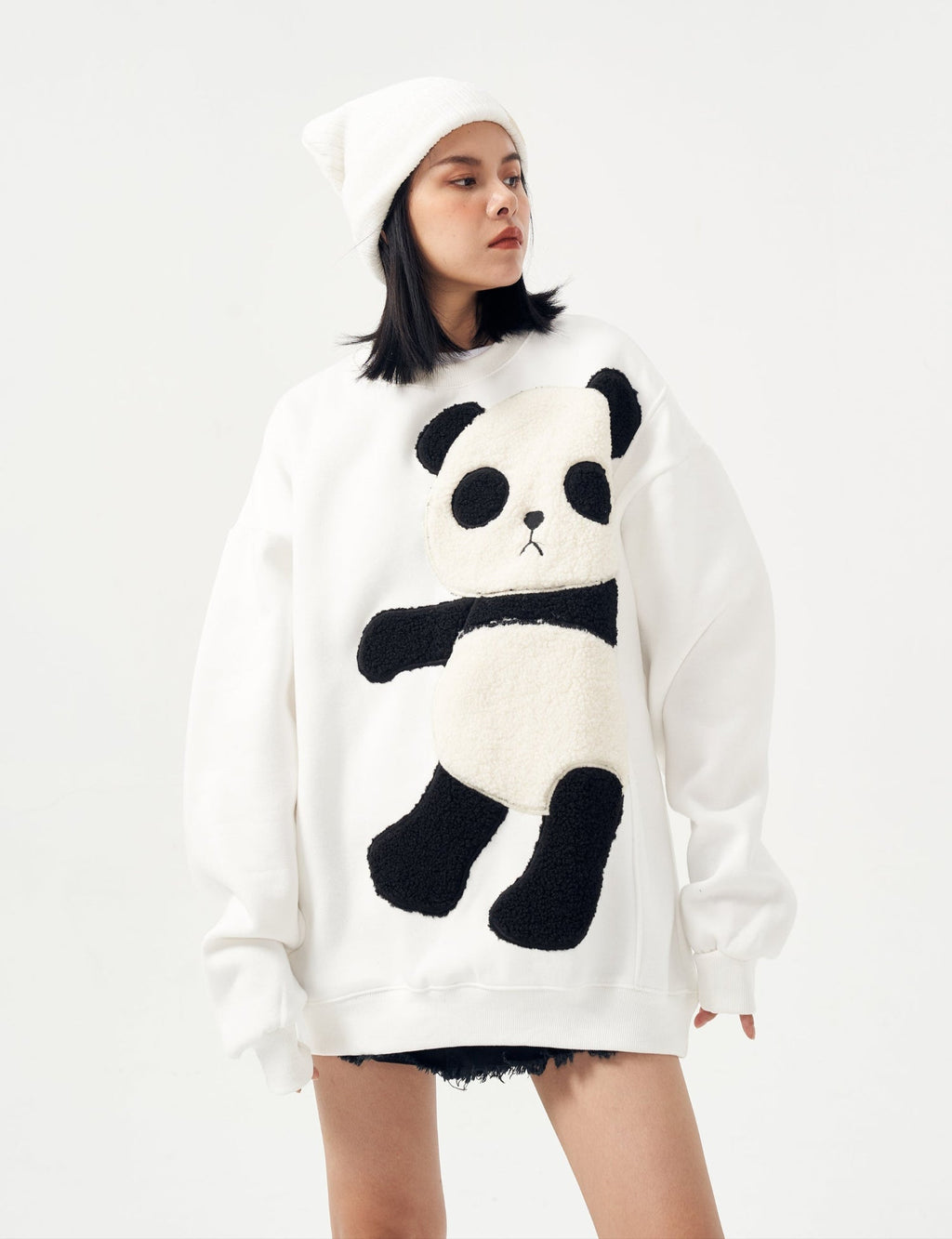 MAR1081 Furry Panda Crewneck - Fierce and Chic