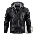 Men's Hooded Pu Leather Jacket with Fleece Lining