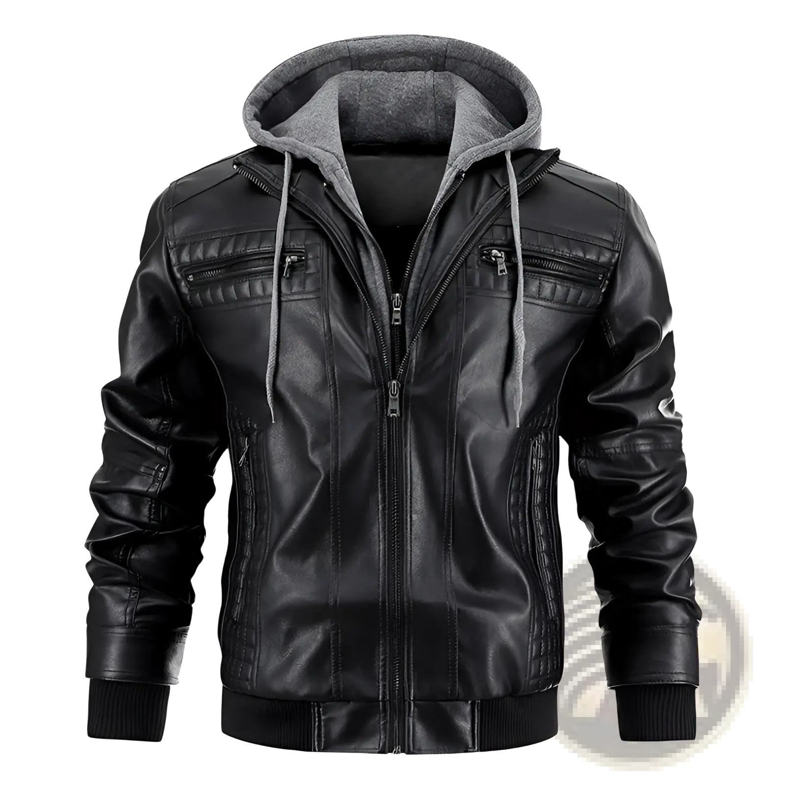 Men's Hooded Pu Leather Jacket with Fleece Lining