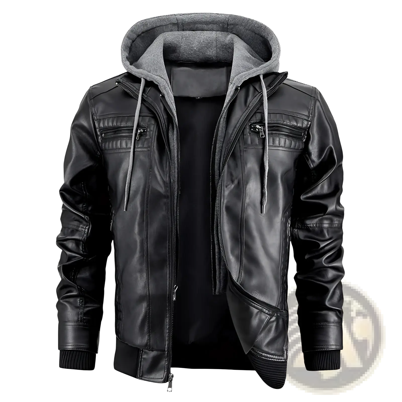 Men's Hooded Pu Leather Jacket with Fleece Lining