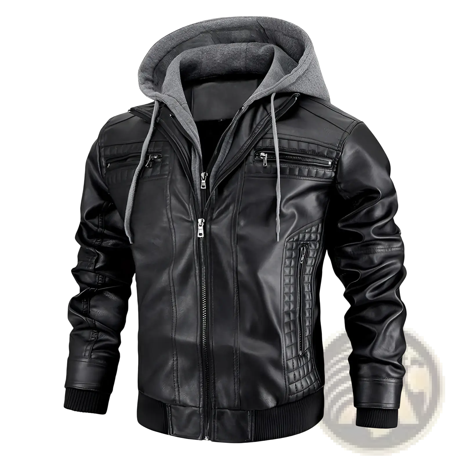 Men's Hooded Pu Leather Jacket with Fleece Lining