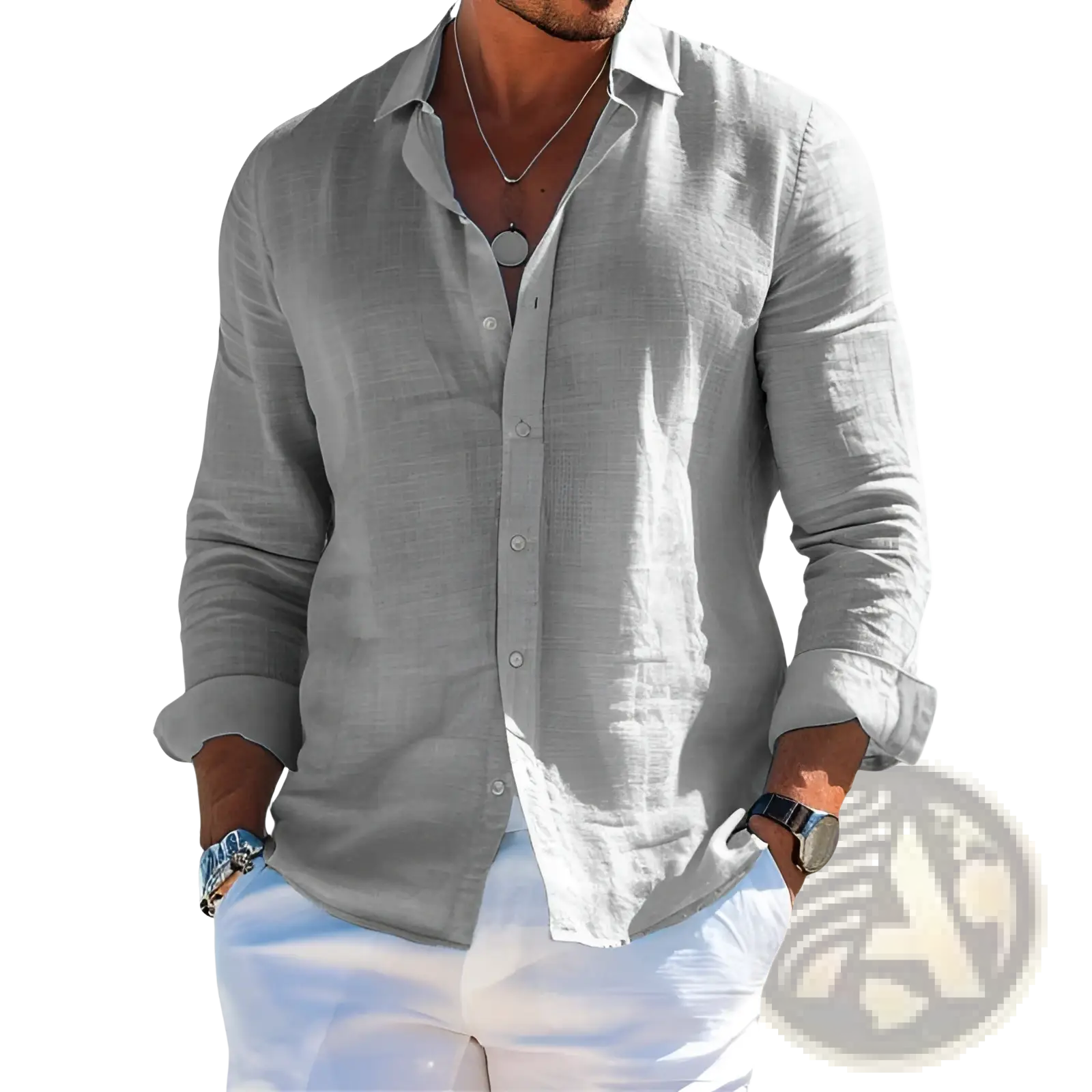 Men's Relaxed Fit Linen Button Down Shirt
