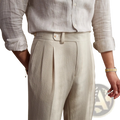 Men's Slim Fit Pleated Summer Linen Suit Trousers