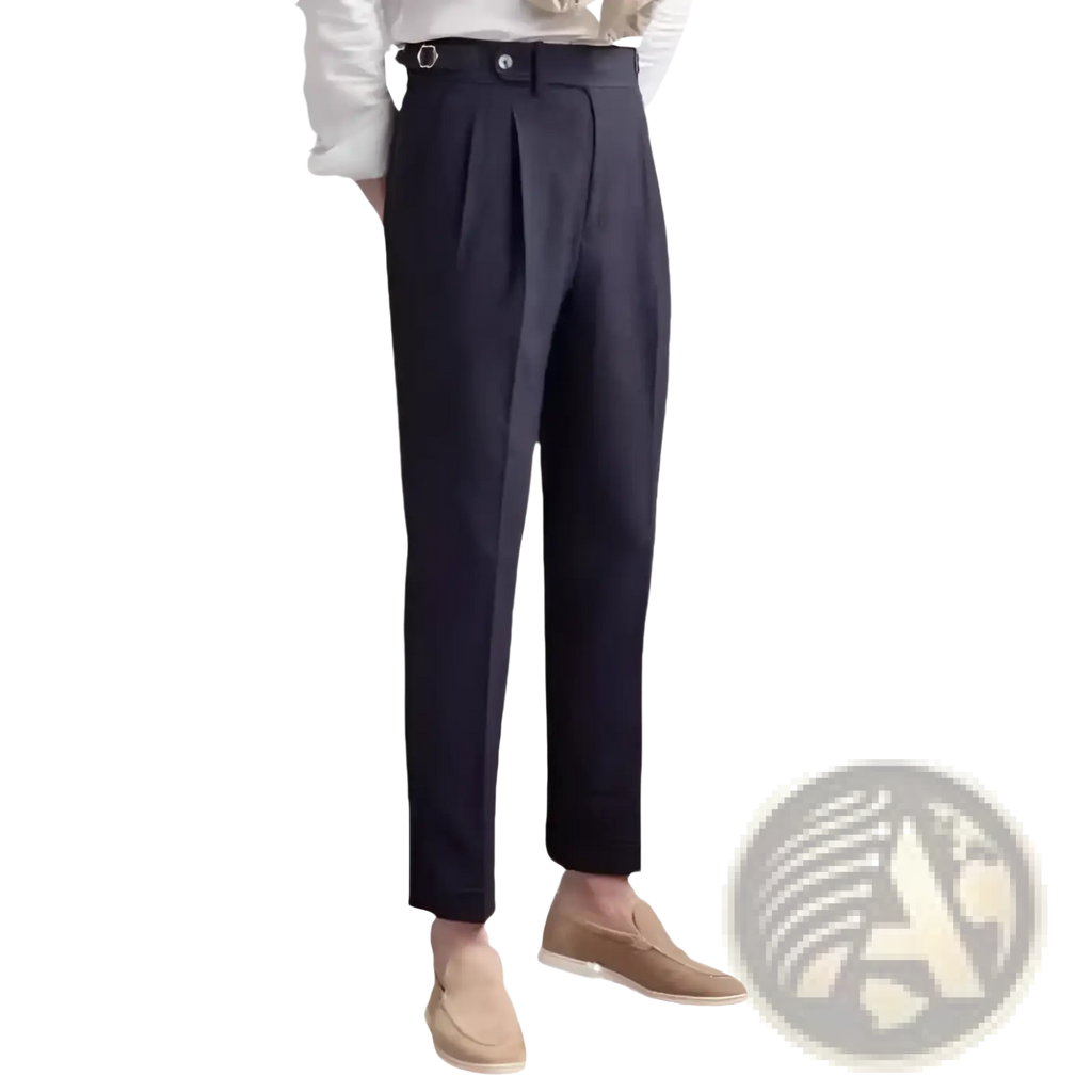 Men's Slim Fit Pleated Summer Linen Suit Trousers