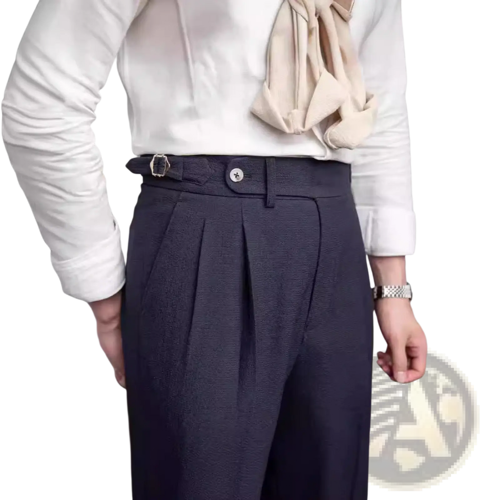 Men's Slim Fit Pleated Summer Linen Suit Trousers