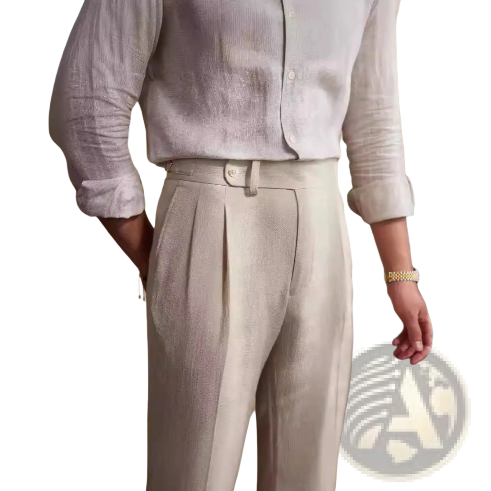 Men's Slim Fit Pleated Summer Linen Suit Trousers