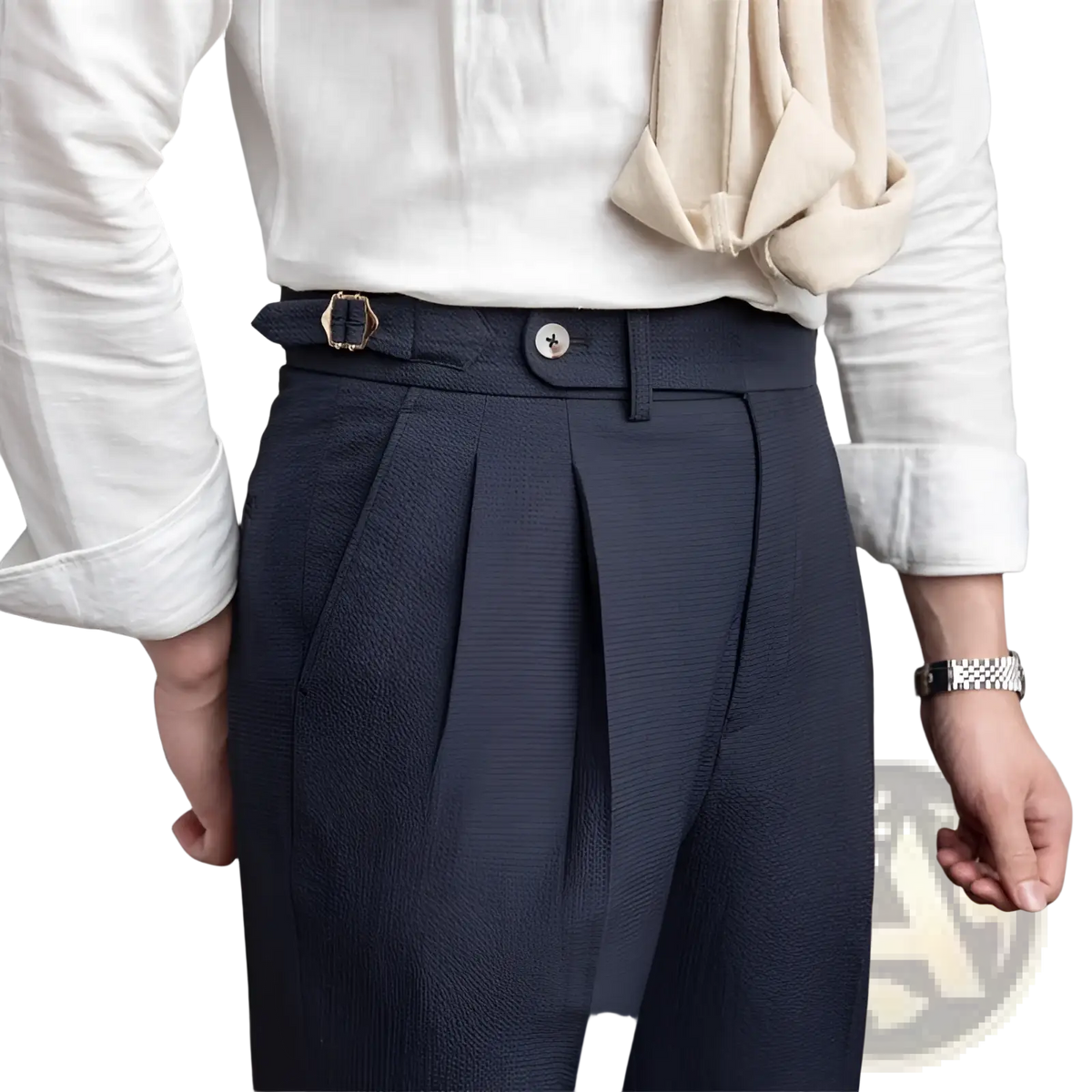Men's Slim Fit Pleated Summer Linen Suit Trousers - Fierce and Chic