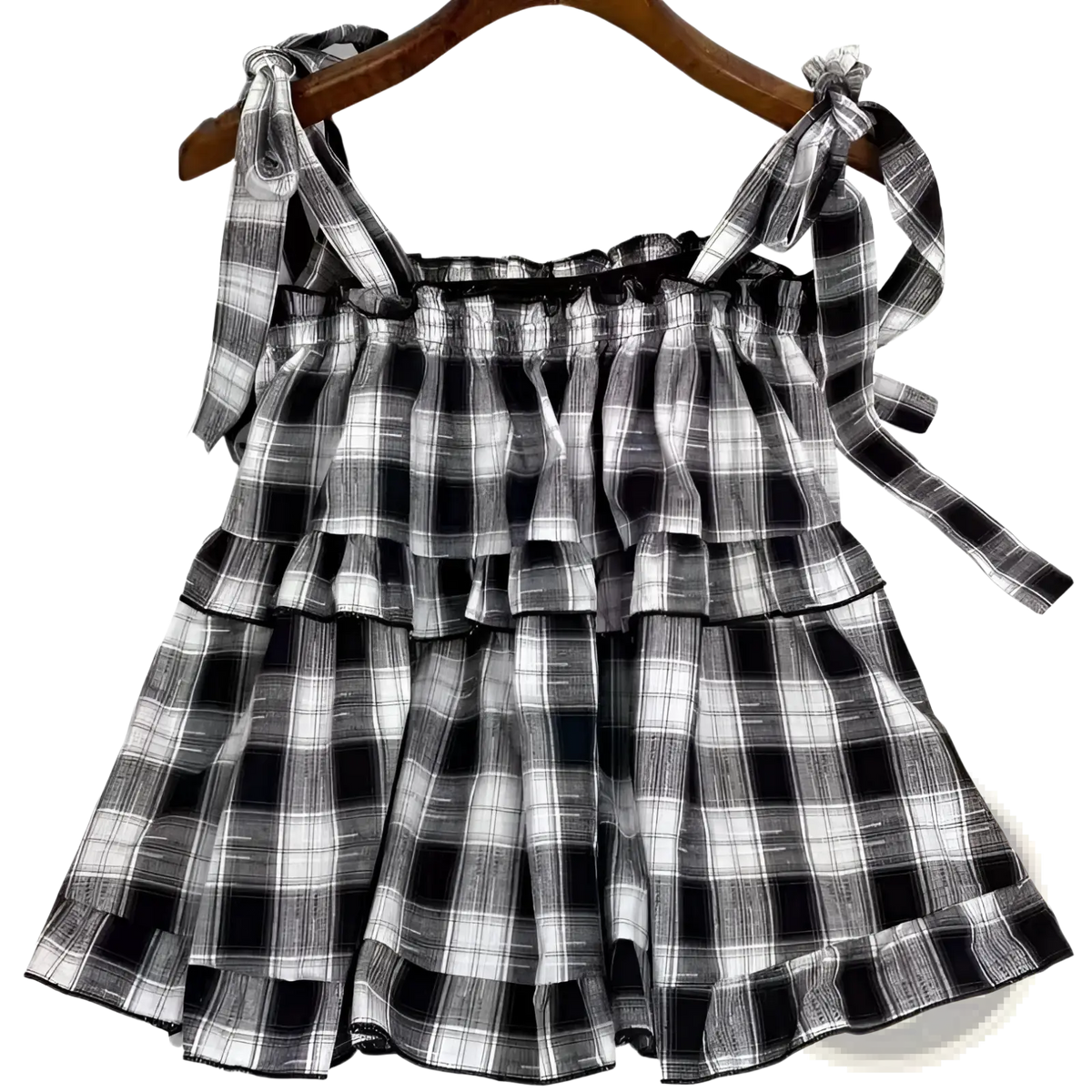 Plaid Tiered Bow Strap Top - Fierce and Chic