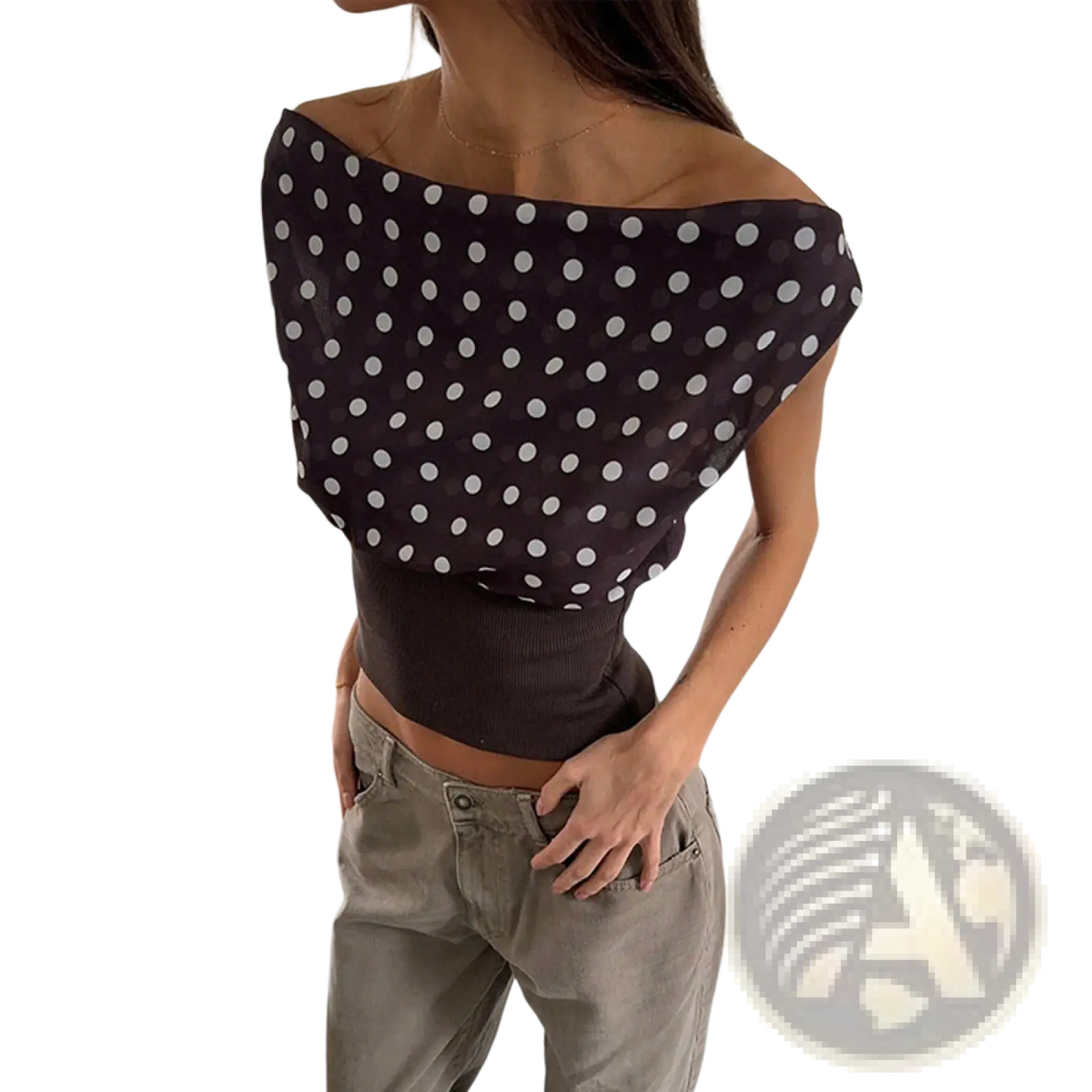 Polka Dot one Shoulder Chiffon Crop Top - Fierce and Chic