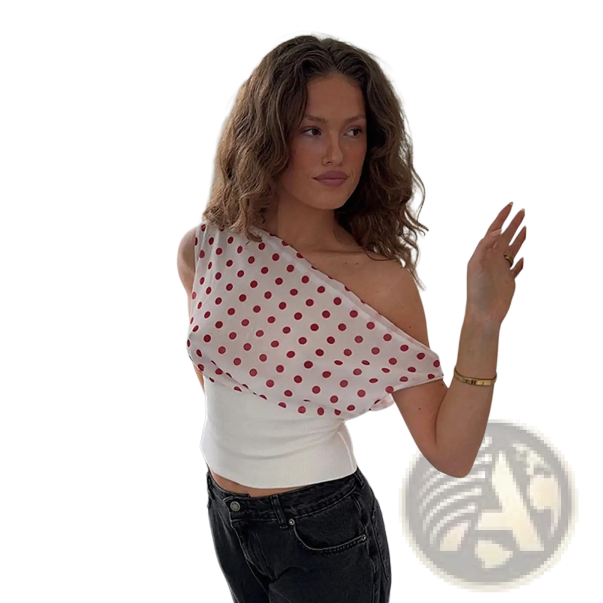 Polka Dot one Shoulder Chiffon Crop Top - Fierce and Chic