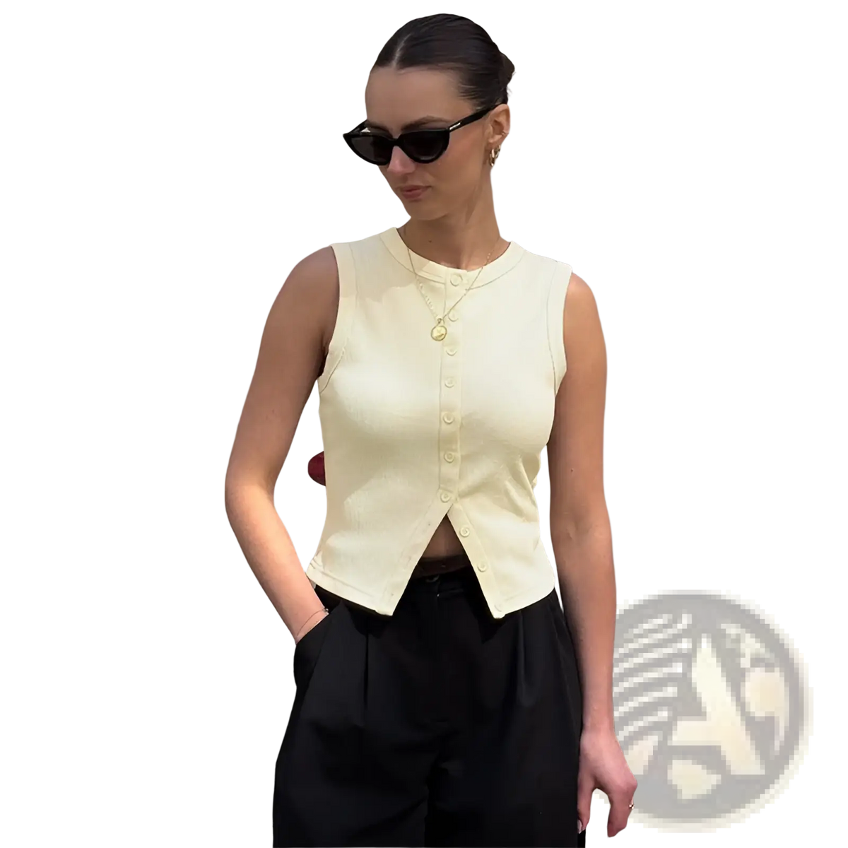 Ribbed Button Vest Top - Fierce and Chic