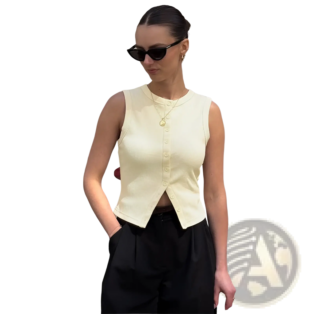 Ribbed Button Vest Top - Fierce and Chic